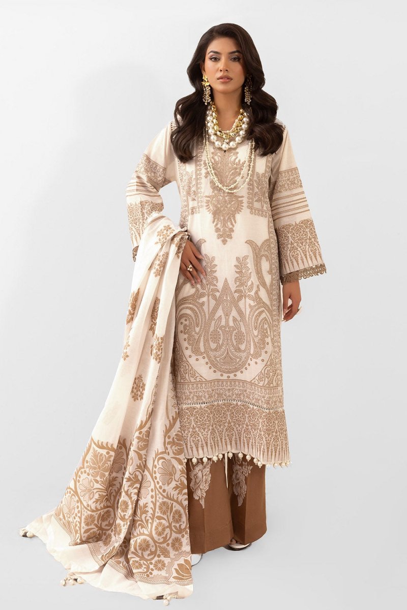 Gul Ahmed 3 Piece Unstitched Embroidered Jacquard Suit with Jacquard Dupatta FE-52090