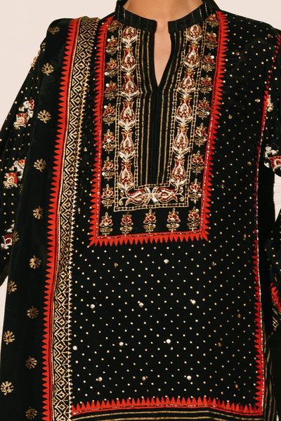 Gul Ahmed 3 Piece Unstitched Gold & Lacquer Printed Raw Silk Suit FE-52091