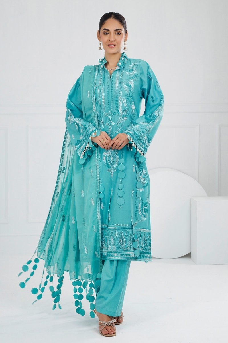 Gul Ahmed 3 Piece Unstitched Embroidered Lawn Suit with Embroidered Chiffon Dupatta FE-52109