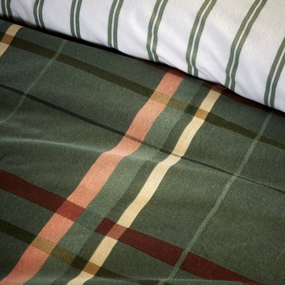 Vantona Essentials Range Brushed Plaid Green Duvet Cover Set - Christmas Bedding
