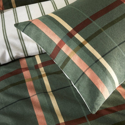 Vantona Essentials Range Brushed Plaid Green Duvet Cover Set - Christmas Bedding