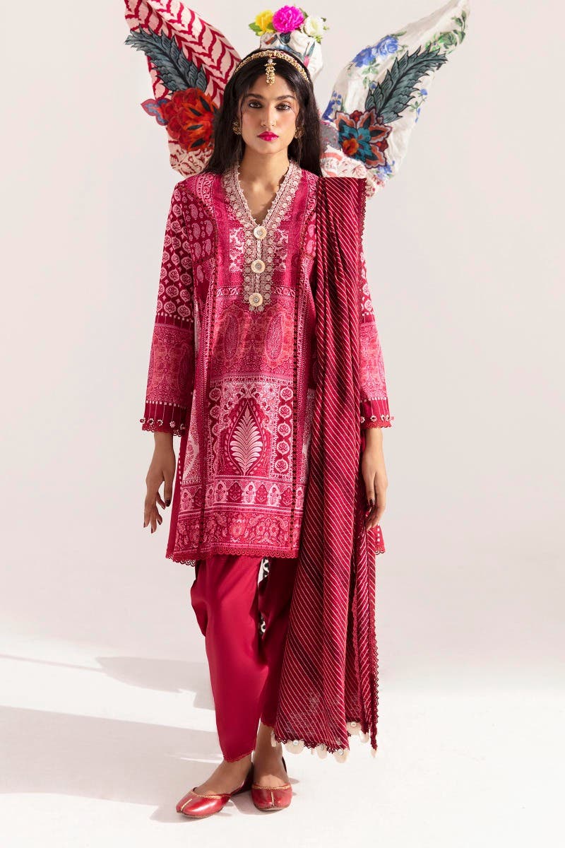 SANA SAFINAZ 2 Piece Stitched F/B Printed Shirt with Rotary Printed Dupatta On Khaddar - H232-001B-BQ