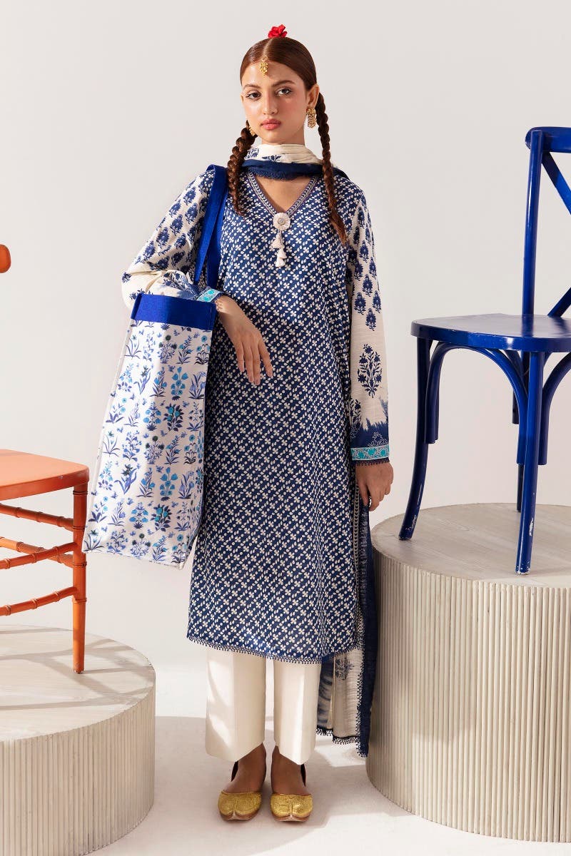 SANA SAFINAZ 2 Piece Stitched Rotary Printed Shirt with Rotary Printed Dupatta On Khaddar - H232-004B-BQ