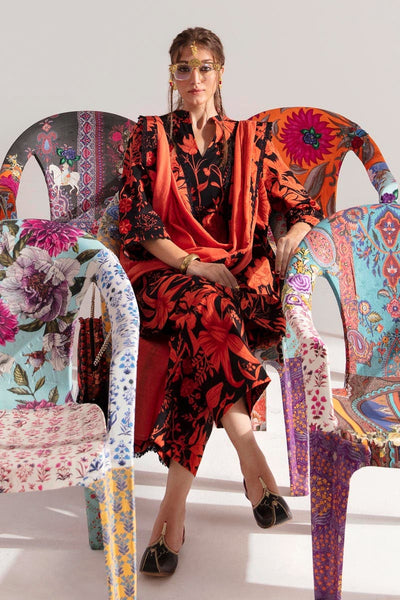 SANA SAFINAZ 3 Piece Unstitched F/B Printed Shirt with Rotary Printed Dupatta On Cambric - H232-009B-AQ