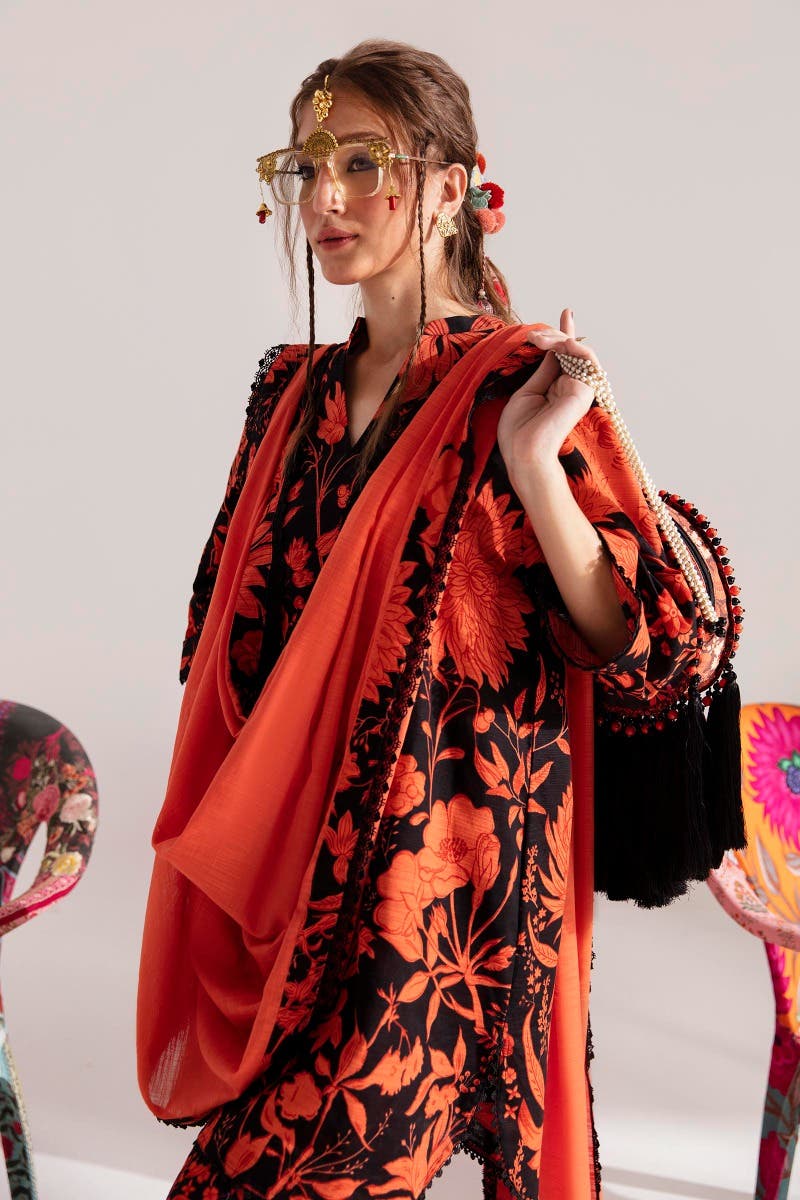 SANA SAFINAZ 3 Piece Unstitched F/B Printed Shirt with Rotary Printed Dupatta On Cambric - H232-009B-AQ