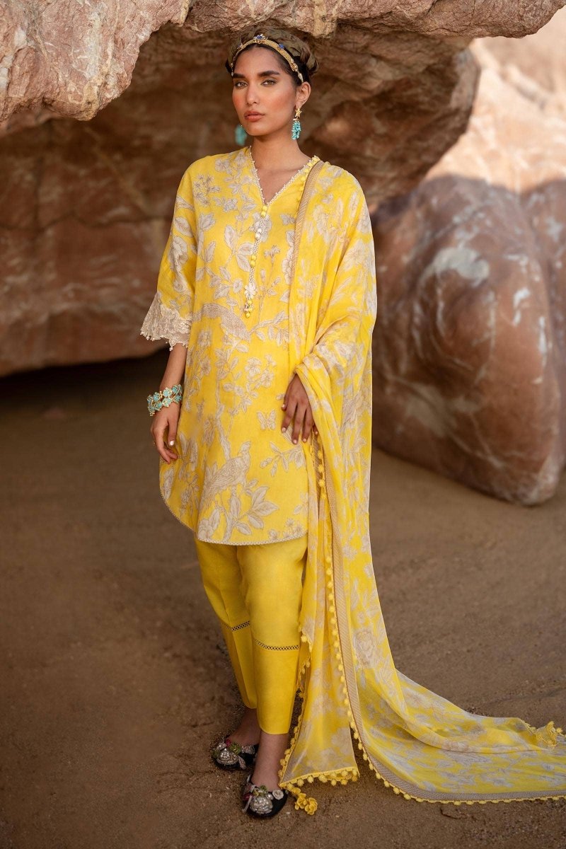 SANA SAFINAZ 3 Piece Unstitched Flat Bed Printed Lawn Shirt with Rotary Printed Chiffon Dupatta - H241-001A-3CI