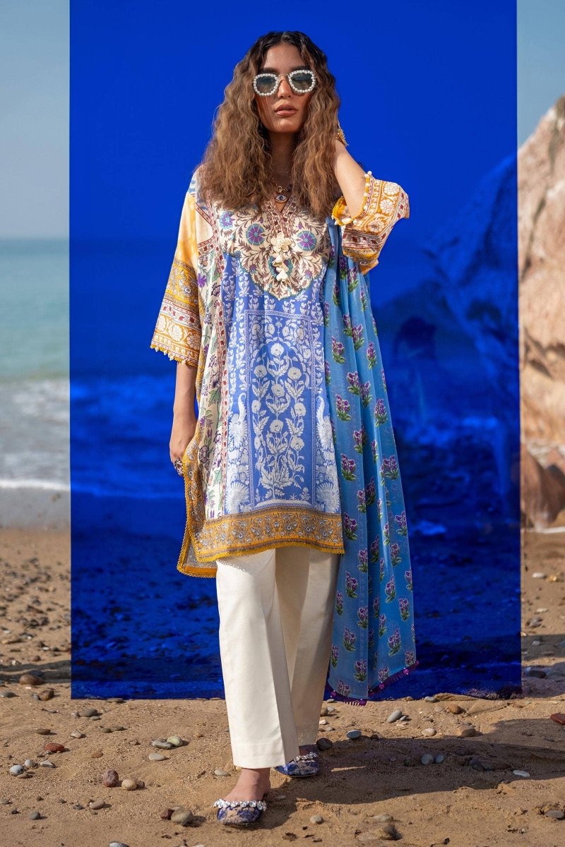 SANA SAFINAZ 2 Piece Unstitched Digital Lawn Shirt with Rotary Printed Chiffon Dupatta - H241-003A-2BI