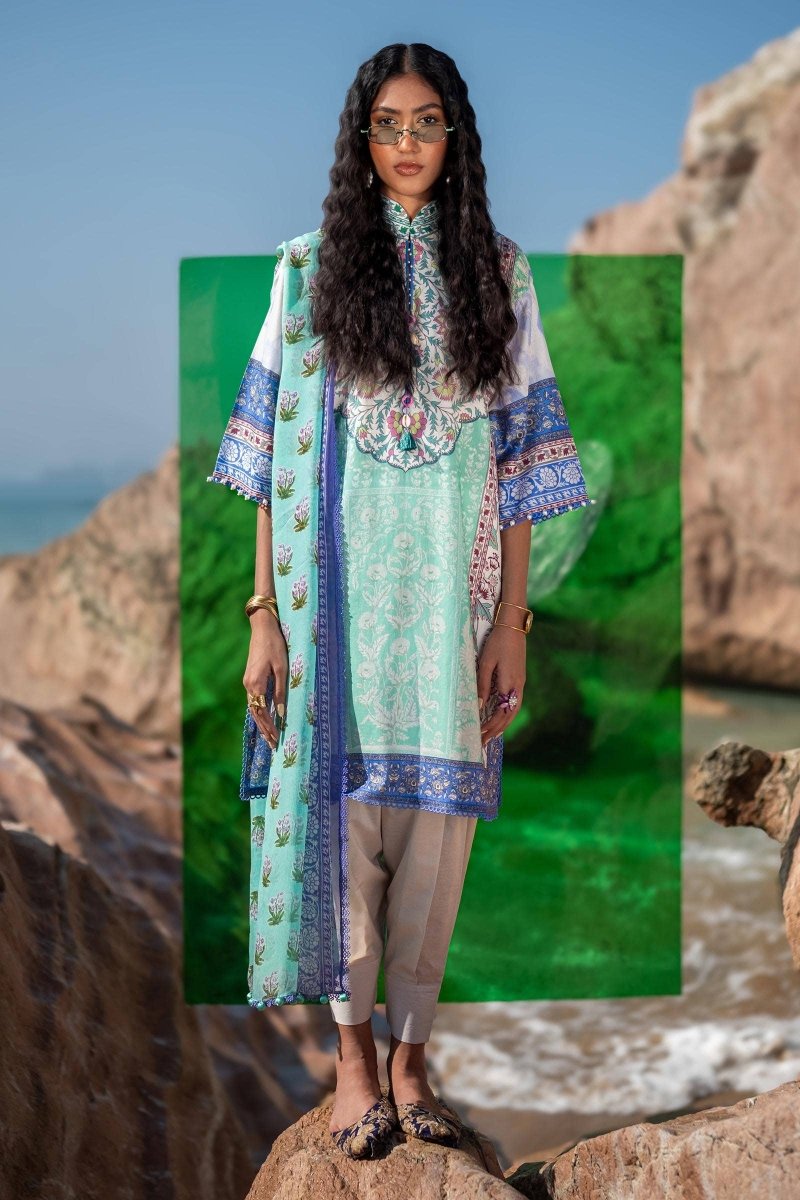 SANA SAFINAZ 2 Piece Unstitched Digital Lawn Shirt with Rotary Printed Chiffon Dupatta - H241-003B-2BI