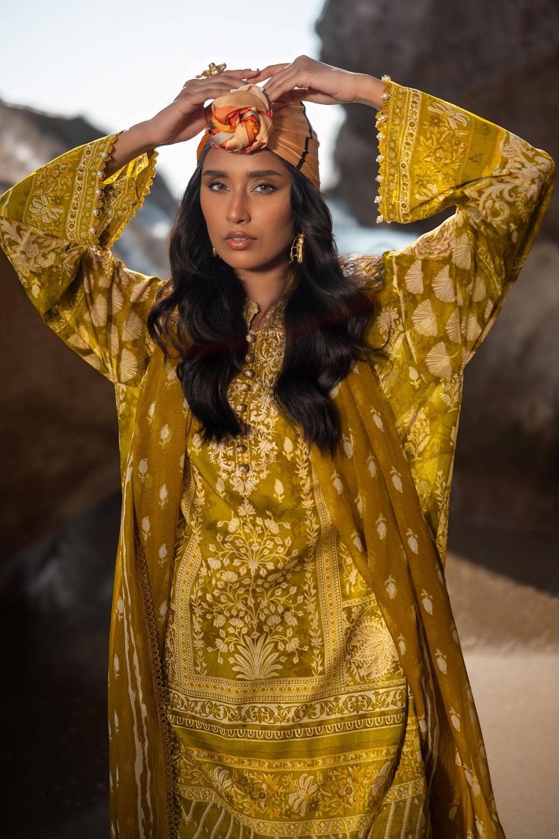 SANA SAFINAZ 3 Piece Stitched Flatbed Lawn Shirt with Rotary Printed Chiffon Dupatta - H241-005B-3CI