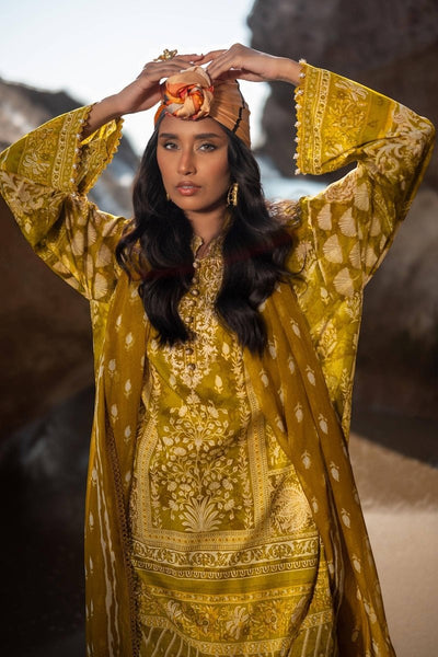 SANA SAFINAZ 3 Piece Stitched Flatbed Lawn Shirt with Rotary Printed Chiffon Dupatta - H241-005B-3CI
