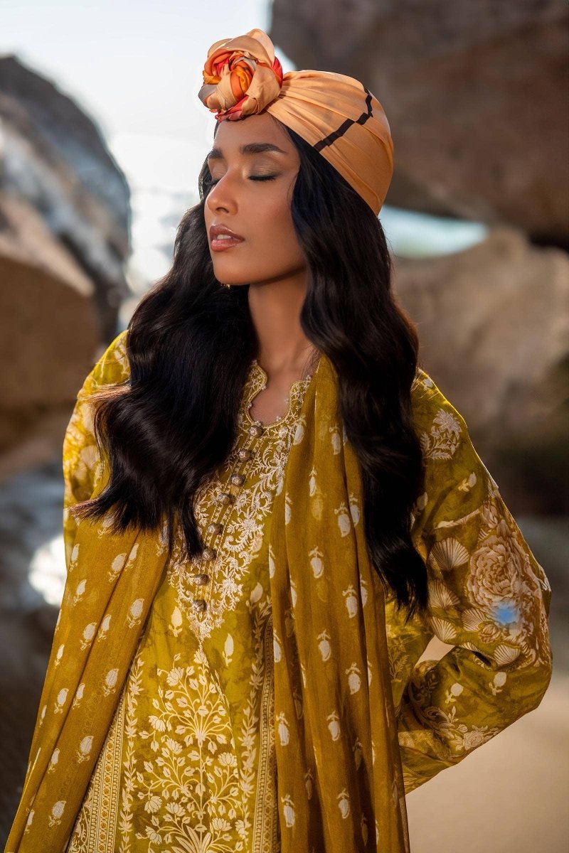 SANA SAFINAZ 3 Piece Stitched Flatbed Lawn Shirt with Rotary Printed Chiffon Dupatta - H241-005B-3CI