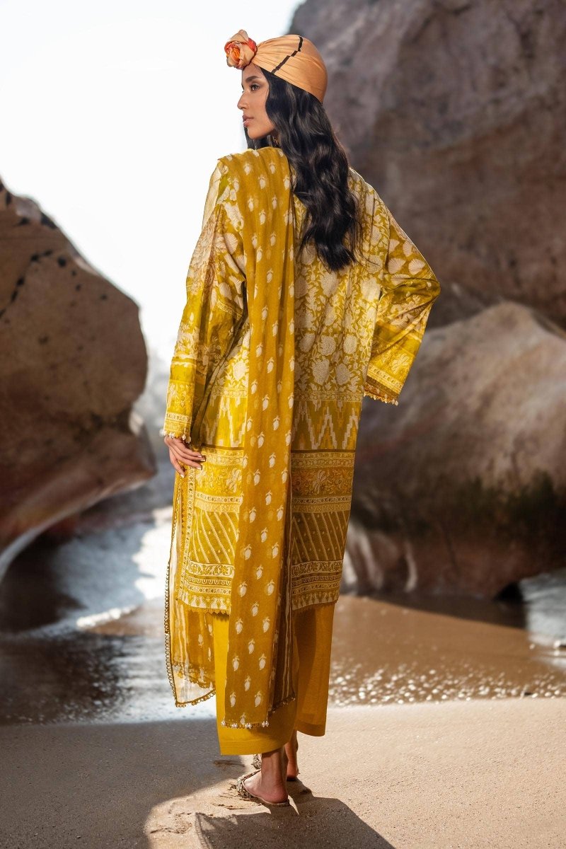 SANA SAFINAZ 3 Piece Stitched Flatbed Lawn Shirt with Rotary Printed Chiffon Dupatta - H241-005B-3CI
