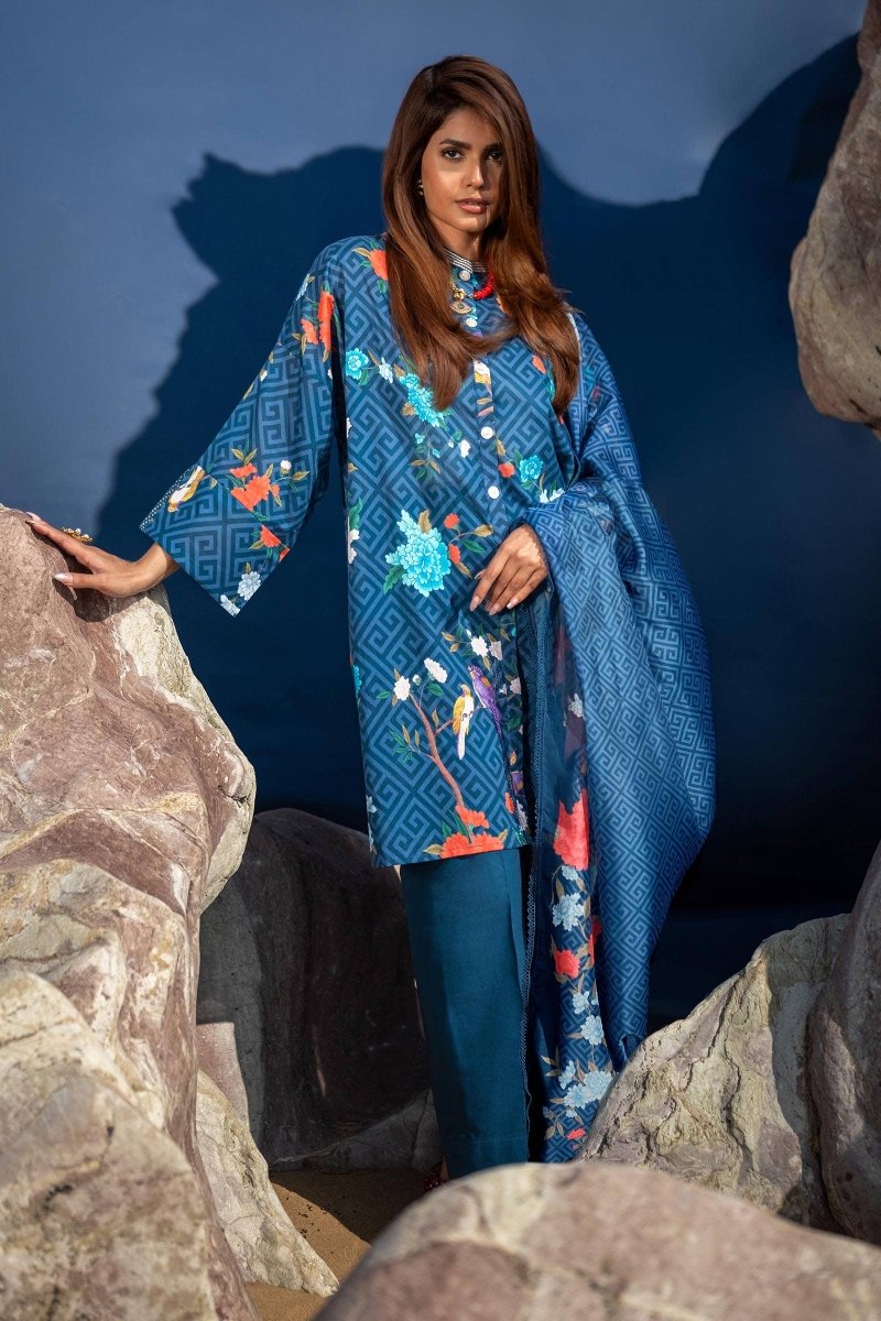 SANA SAFINAZ 2 Piece Unstitched Digital On Lawn Shirt with Rotary Printed Dupatta On Silk - H241-013B-2BK