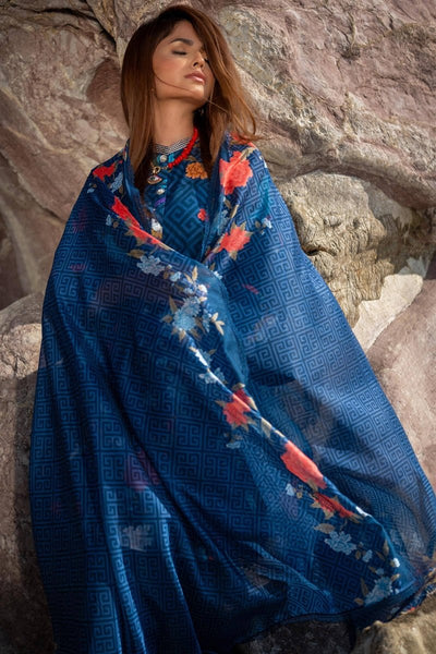 SANA SAFINAZ 2 Piece Unstitched Digital On Lawn Shirt with Rotary Printed Dupatta On Silk - H241-013B-2BK