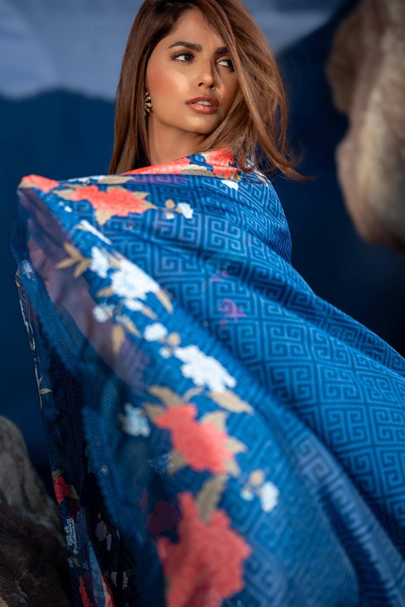 SANA SAFINAZ 2 Piece Unstitched Digital On Lawn Shirt with Rotary Printed Dupatta On Silk - H241-013B-2BK