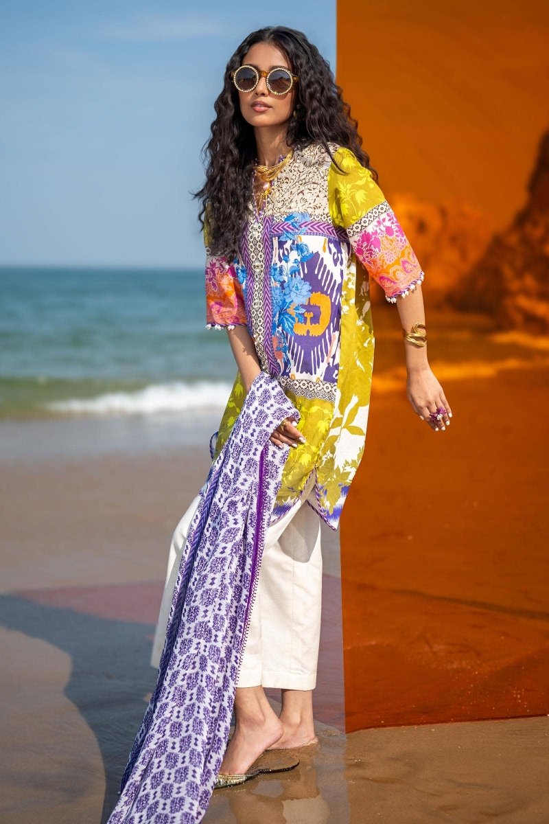 SANA SAFINAZ 2 Piece Unstitched Digital On Lawn Shirt with Chiffon Rotary Printed Dupatta - H241-015B-2I