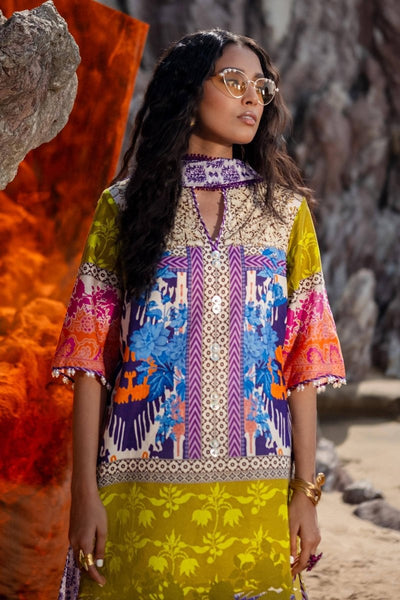 SANA SAFINAZ 2 Piece Unstitched Digital On Lawn Shirt with Chiffon Rotary Printed Dupatta - H241-015B-2I
