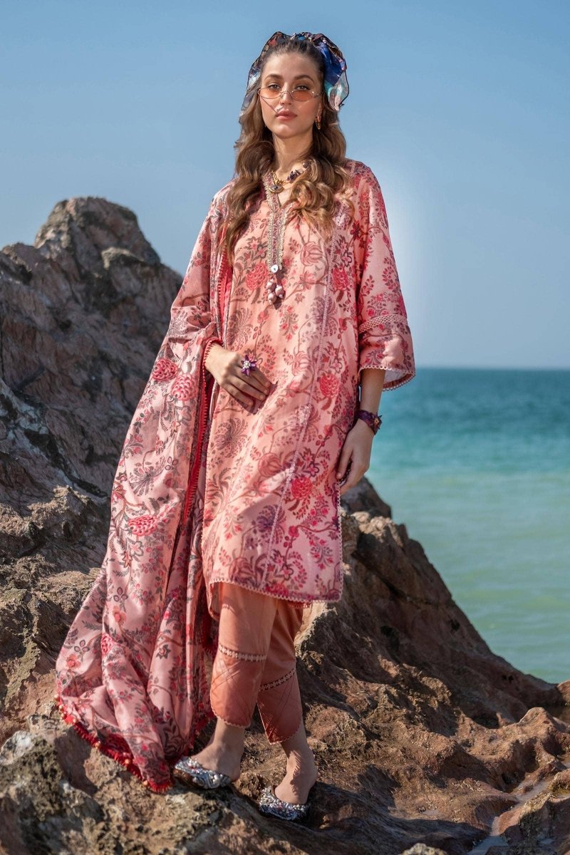 SANA SAFINAZ 3 Piece Unstitched Digital On Lawn Shirt with Silk Rotary Printed Dupatta - H241-016B-3CK