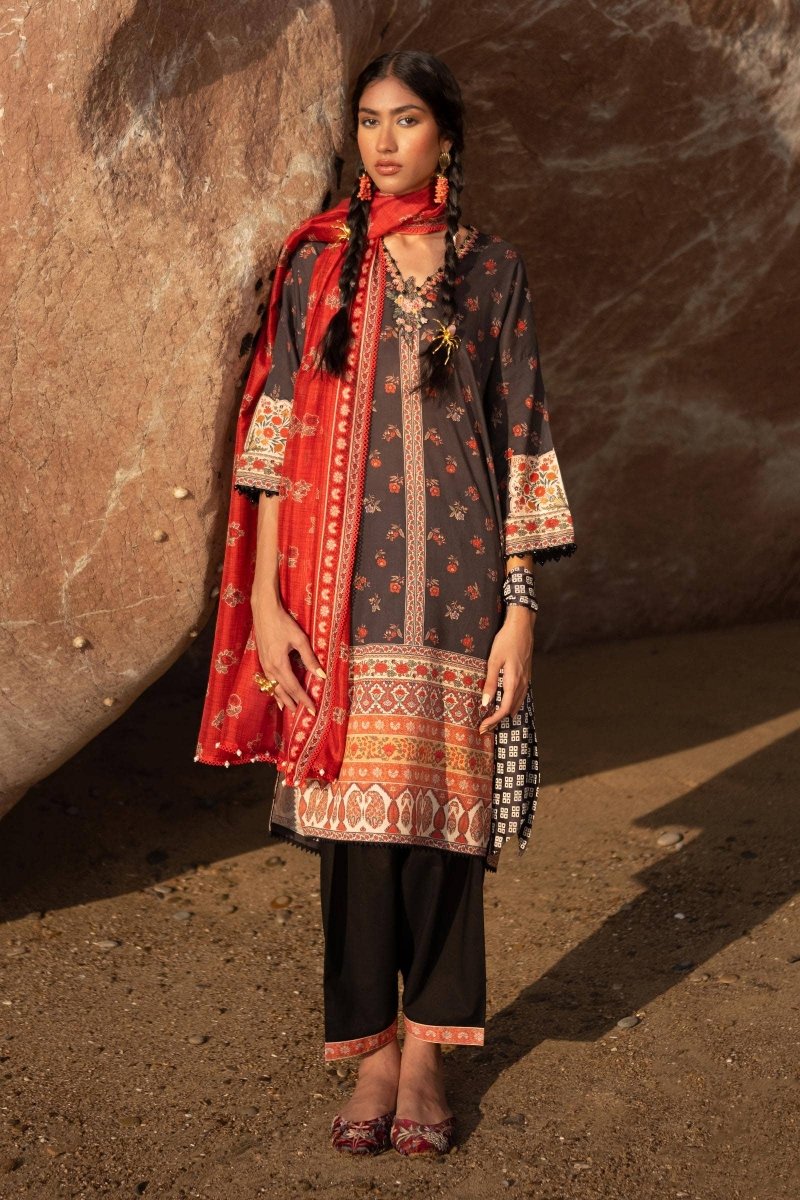 SANA SAFINAZ 2 Piece Unstitched Digital On Lawn Shirt with Silk Rotary Printed Dupatta - H241-017A-2BK