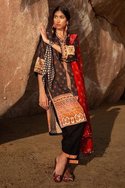 SANA SAFINAZ 2 Piece Unstitched Digital On Lawn Shirt with Silk Rotary Printed Dupatta - H241-017A-2BK