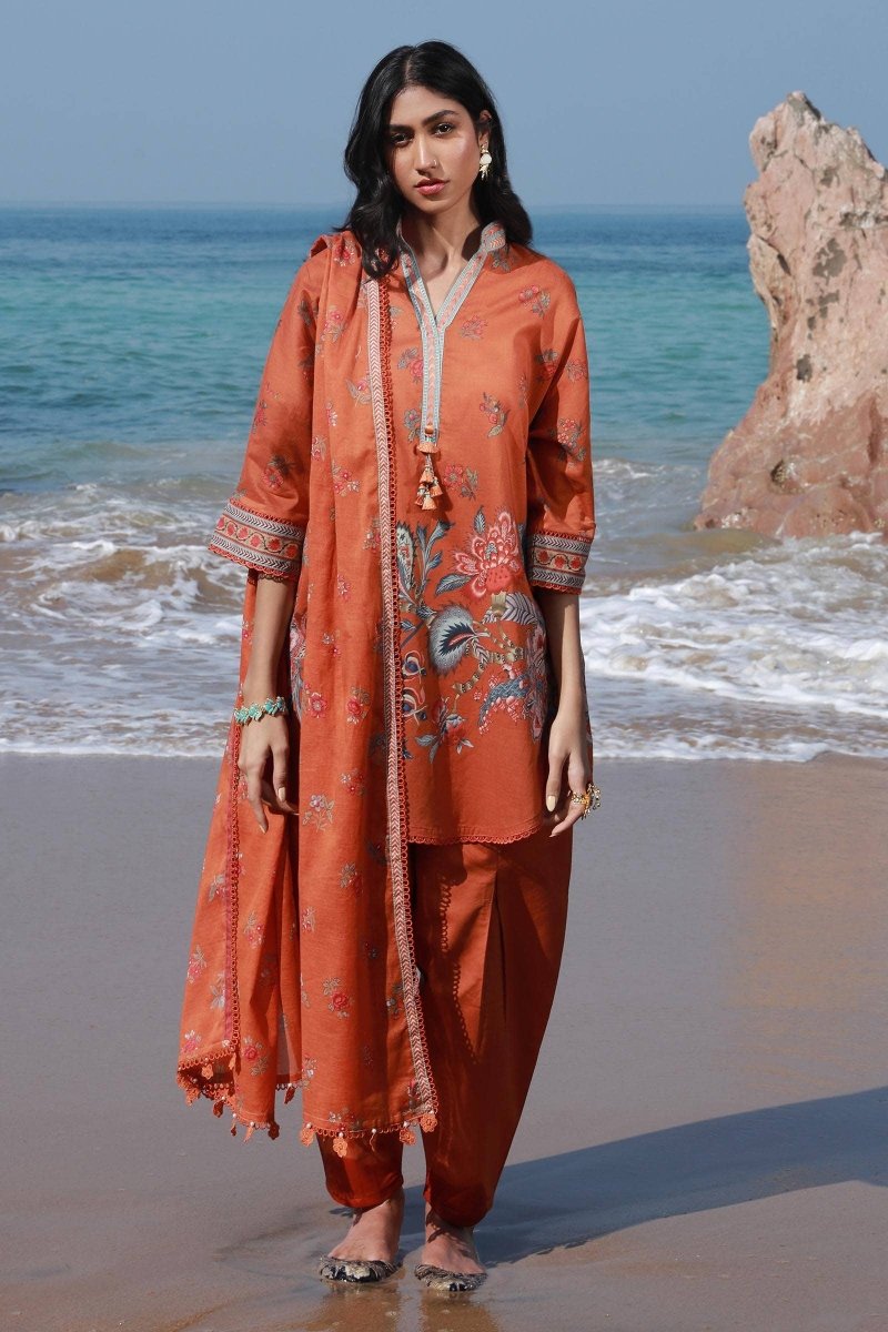SANA SAFINAZ 3 Piece Unstitched Digital On Lawn Shirt with Rotary Printed Dupatta On Lawn - H241-020A-3CG