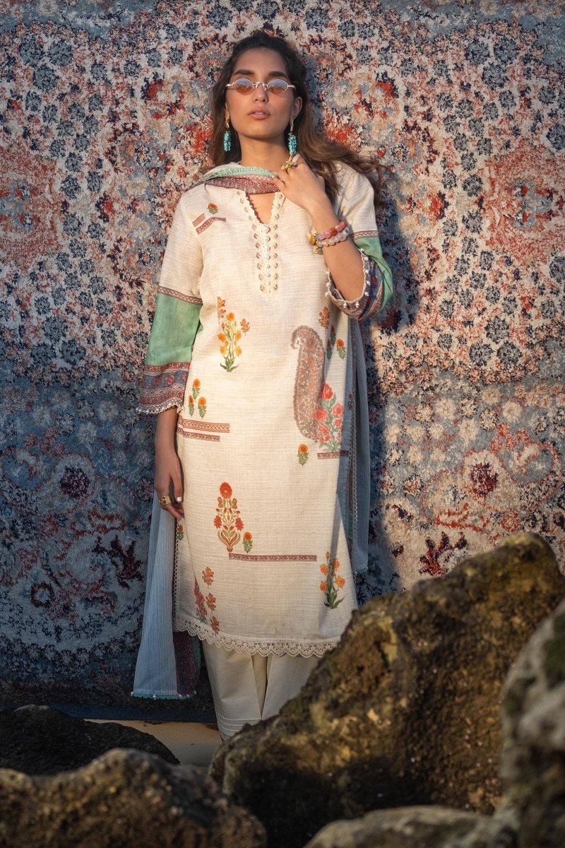 SANA SAFINAZ 2 Piece Unstitched Digital On Lawn Shirt with Rotary Printed Dupatta On Tennis Net - H241-022A-2BS