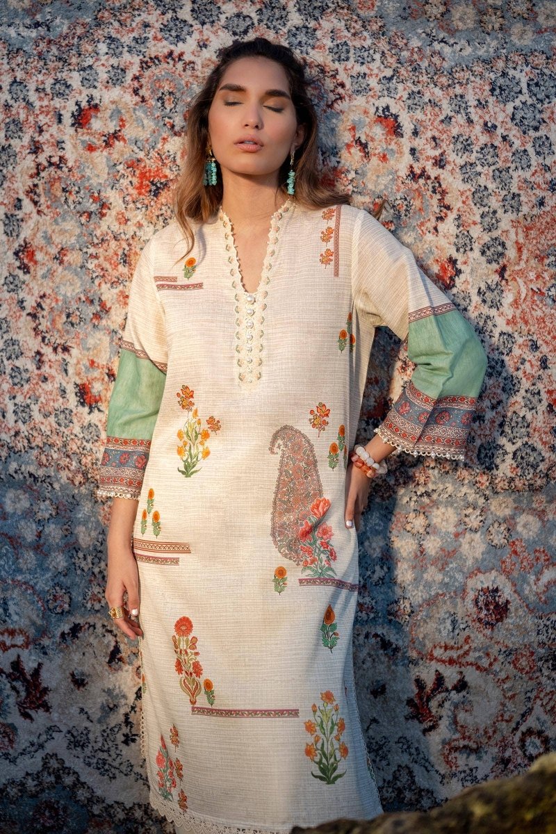 SANA SAFINAZ 2 Piece Unstitched Digital On Lawn Shirt with Rotary Printed Dupatta On Tennis Net - H241-022A-2BS