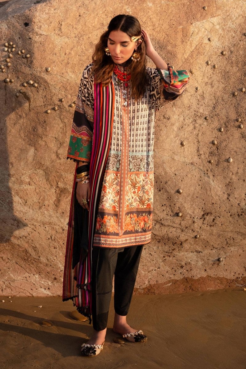 SANA SAFINAZ 2 Piece Unstitched Digital On Lawn Shirt with Rotary Printed Dupatta On Chiffon - H241-024A-2I