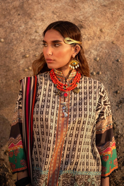 SANA SAFINAZ 2 Piece Unstitched Digital On Lawn Shirt with Rotary Printed Dupatta On Chiffon - H241-024A-2I