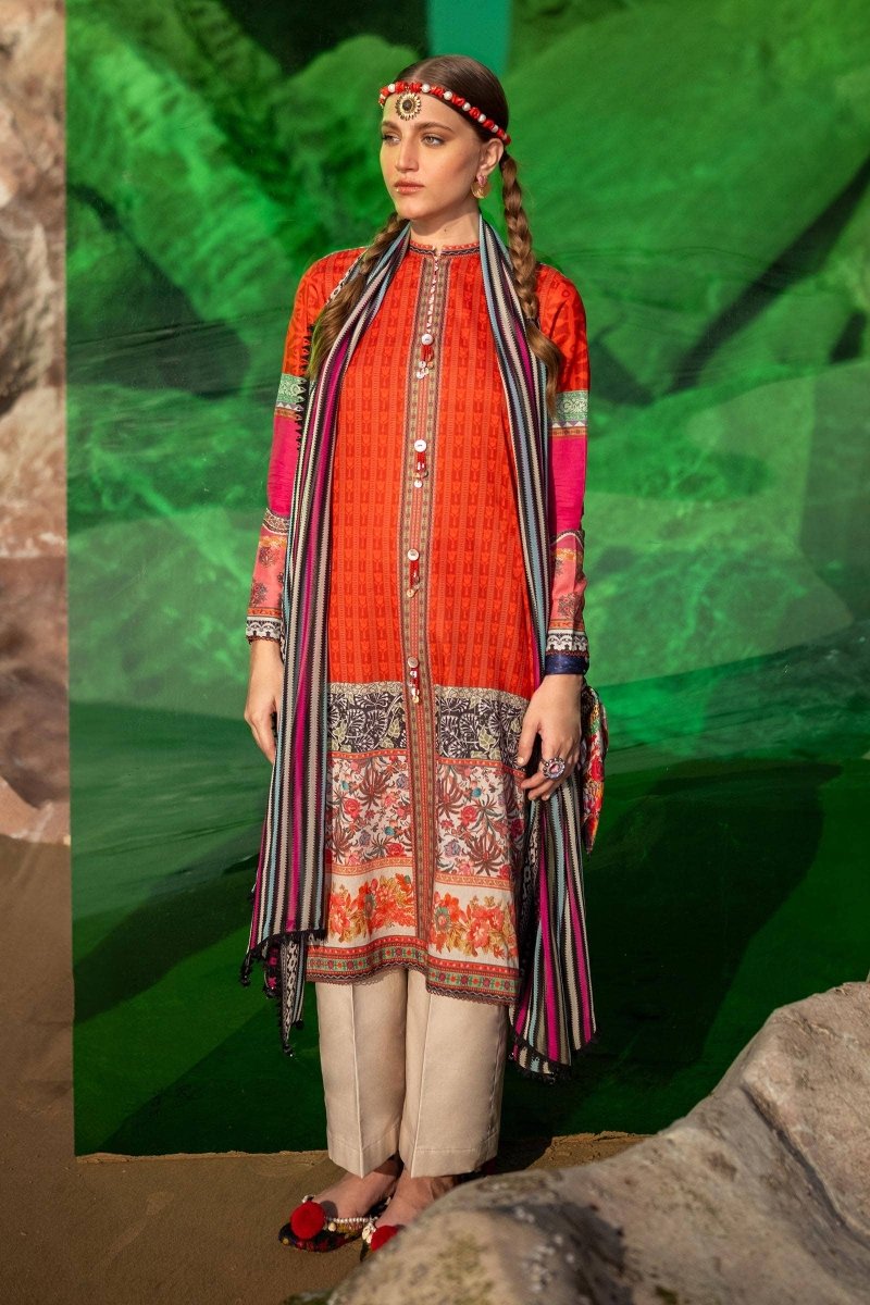 SANA SAFINAZ 2 Piece Unstitched Digital On Lawn Shirt with Rotary Printed Dupatta On Chiffon - H241-024B-2I