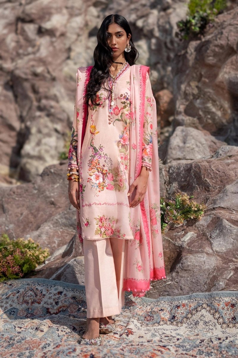 SANA SAFINAZ 3 Piece Unstitched Digital On Lawn Shirt with Digital Printed Dupatta On Tennis Net - H241-026A-3CS