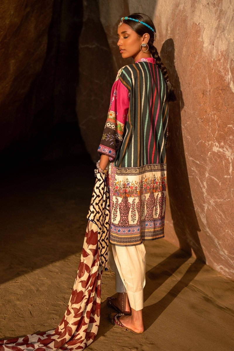 SANA SAFINAZ 2 Piece Unstitched Digital On Lawn Shirt with Rotary Printed Dupatta On Chiffon - H241-027A-2I