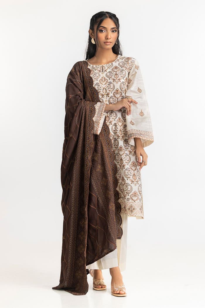 Gul Ahmed Ready to Wear 3 Piece Khaddar Printed With Embroidered Suit IUSTKSD-435