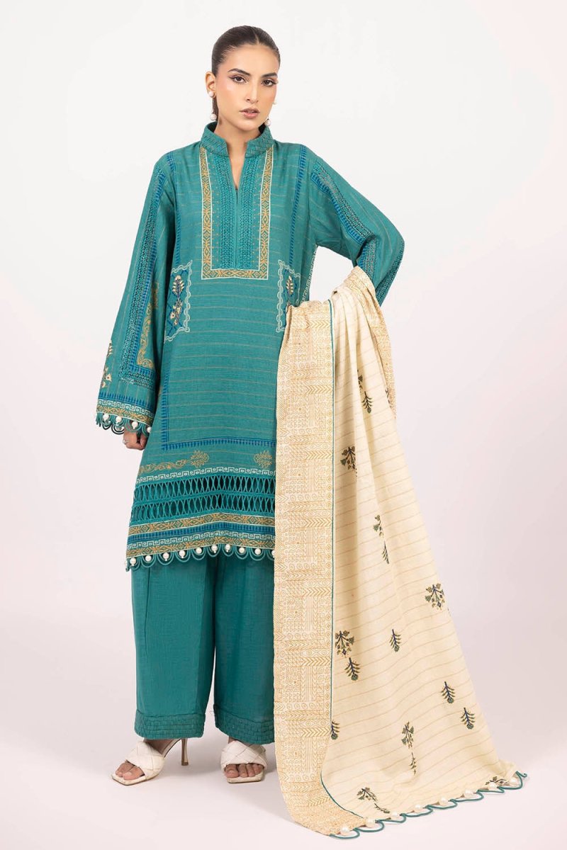 Gul Ahmed 3 Piece Unstitched Mehsuri Stripe Khaddar Suit K-52059