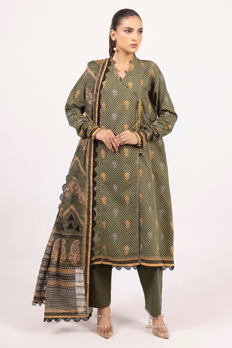 Gul Ahmed 3 Piece Unstitched Printed Stripe Khaddar Suit K-52081