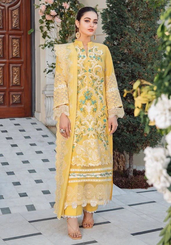 Kahf Premium 3 Piece Stitched Embroidered Lawn Suit - KLL-01-A DAFFODIL