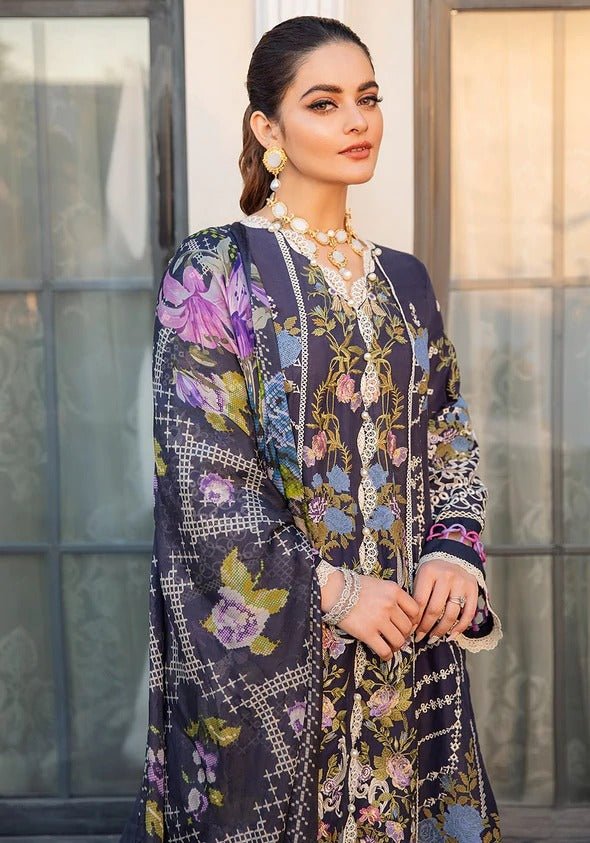 Kahf Premium 3 Piece Stitched Embroidered Lawn Suit - KLL-06-A MIDNIGHT ORCHARD