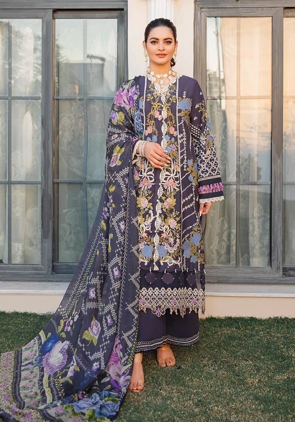 Kahf Premium 3 Piece Stitched Embroidered Lawn Suit - KLL-06-A MIDNIGHT ORCHARD