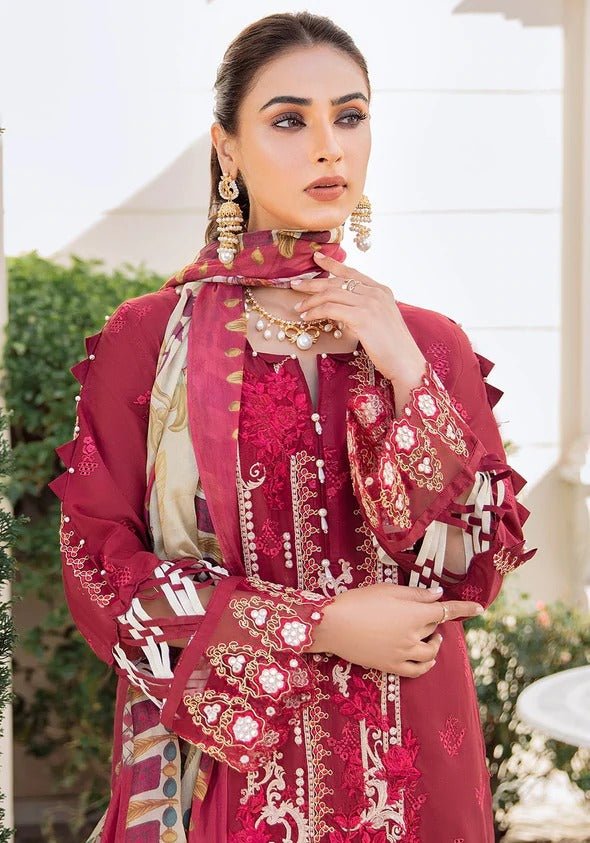 Kahf Premium 3 Piece Stitched Embroidered Lawn Suit - KLL-07 SCARLET