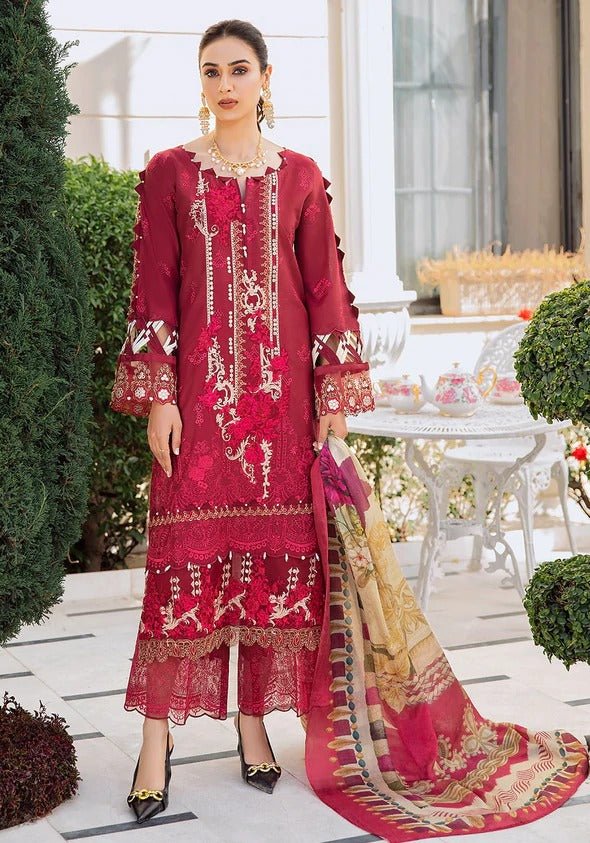 Kahf Premium 3 Piece Stitched Embroidered Lawn Suit - KLL-07 SCARLET