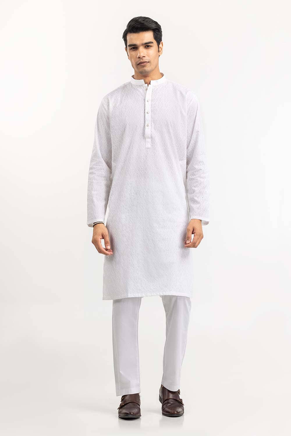 Gul Ahmed Ready to Wear White Basic Kurta KR-PLN22-028