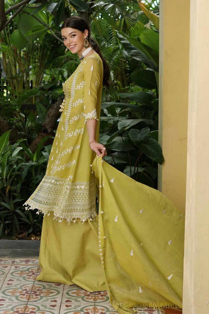 Gul Ahmed 3PC Embroidered Paper Cotton Unstitched Suit with Embroidered Paper Cotton Dupatta and Inner - LE-42016