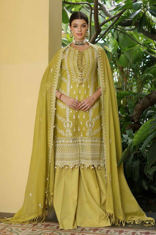 Gul Ahmed 3PC Embroidered Paper Cotton Unstitched Suit with Embroidered Paper Cotton Dupatta and Inner - LE-42016