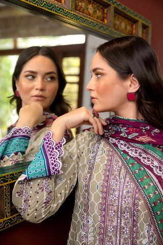 Lakhany 03 Piece Unstitched Printed Embroidered Lawn Suit - LG-EA-0445