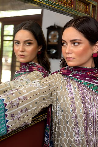 Lakhany 03 Piece Unstitched Printed Embroidered Lawn Suit - LG-EA-0445