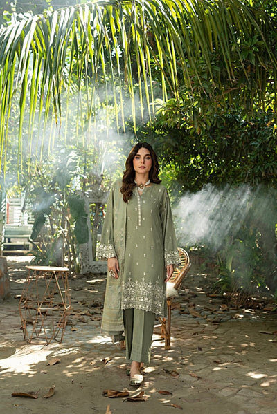 Lakhany 03 Piece Unstitched Embroidered Slub Peach Suit - LG-IZ-0233