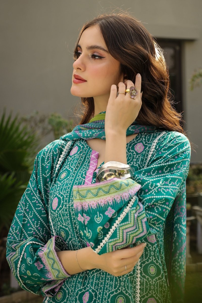 Lakhany 03 Piece Unstitched Komal Printed Lawn with Printed Chiffon Dupatta - LG-RL-0002-B