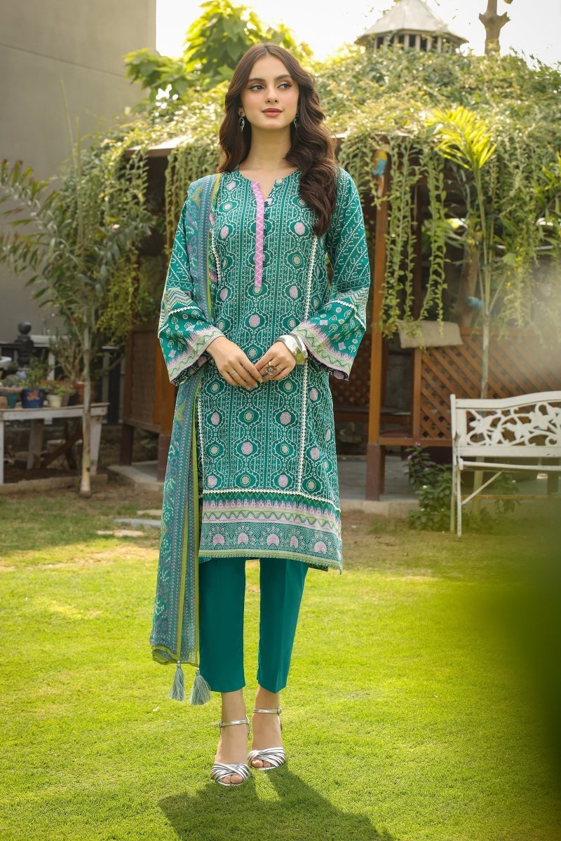 Lakhany 03 Piece Unstitched Komal Printed Lawn with Printed Chiffon Dupatta - LG-RL-0002-B