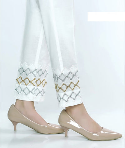 Lakhani Embroidered, Printed Ladies Stitched 1 Piece Single Trouser LSM-T-42-White