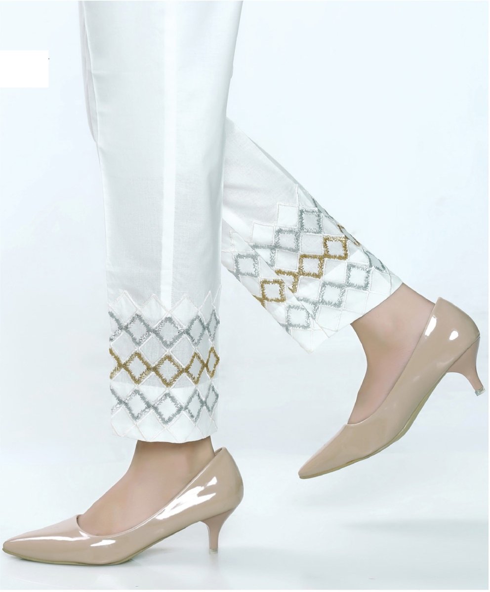 Lakhani Embroidered, Printed Ladies Stitched 1 Piece Single Trouser LSM-T-42-White